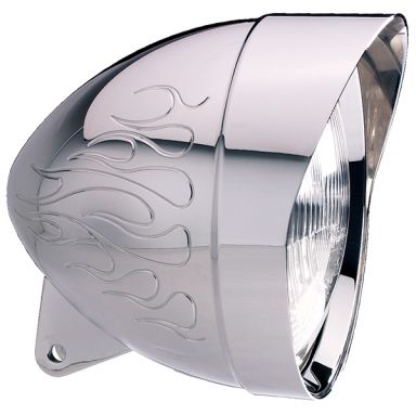 7" Flames Polished Aluminum Mariah Bullet Headlight Housing