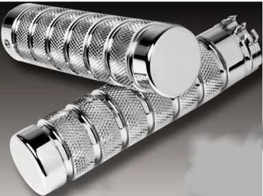 "Knurled Notched" GRIPS, Fly-by-Wire, 2008-Up FLH ONLY (Chrome Finish)