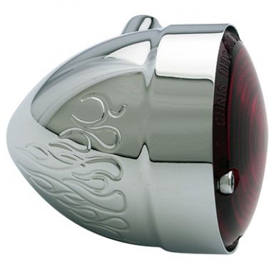 3" Turn Signal - Bradley Bullet - Flames - FL Rear - Polished (pair)